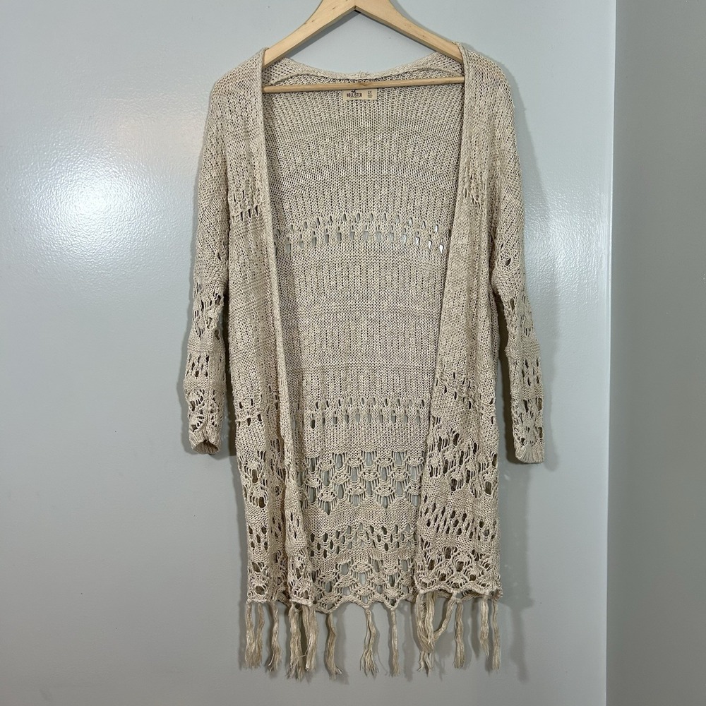 Hollister Boho Crochet Lace Open Duster Cardigan Size XS Festival Fairy Boho